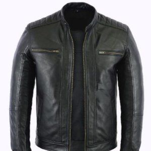 Handmade men's fashion leather jacket black